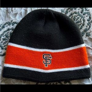 SF San Francisco GIANTS BLACK ORANGE WHITE Stripe Reversible BEANIE